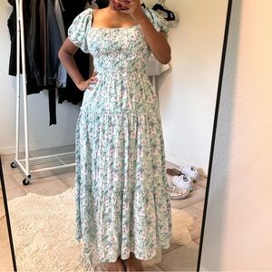 Trixxi Pastel Floral Puff Sleeve Maxi Dress